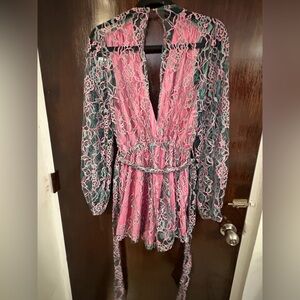 Bundle 3 for $25. Elegant Pink Lace Romper. Size Medium.